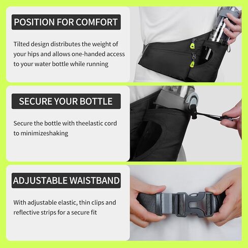 running water bottle belt， With water bottle holder,Hiking Fanny Pack for Phone and Wallet,Adjustable Sports Waist Pack,Running Bag,Suitable for marathon, running, cycling, walking gear (black) in Saudi Arabia
