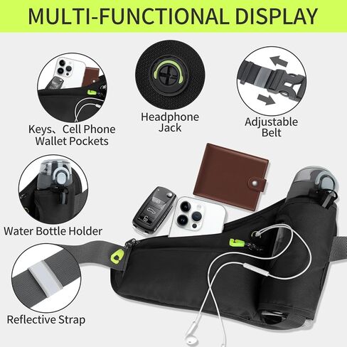 running water bottle belt， With water bottle holder,Hiking Fanny Pack for Phone and Wallet,Adjustable Sports Waist Pack,Running Bag,Suitable for marathon, running, cycling, walking gear (black) in Saudi Arabia