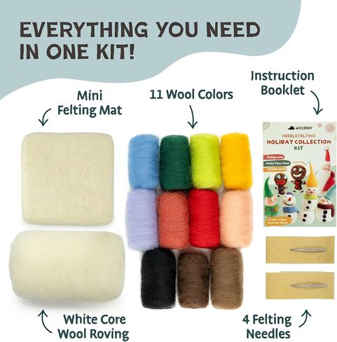 مجموعة Woolbuddy Eeedle Counting Kit - Elf Christmas ، مجموعة التذبذب الكاملة للمبتدئين والبالغين ، تشمل لوازم التلبيس الإبرة ، حصيرة الصلصة ، الصوف المملح ، والإبر الصلصة لصياغة المرح in Kuwait