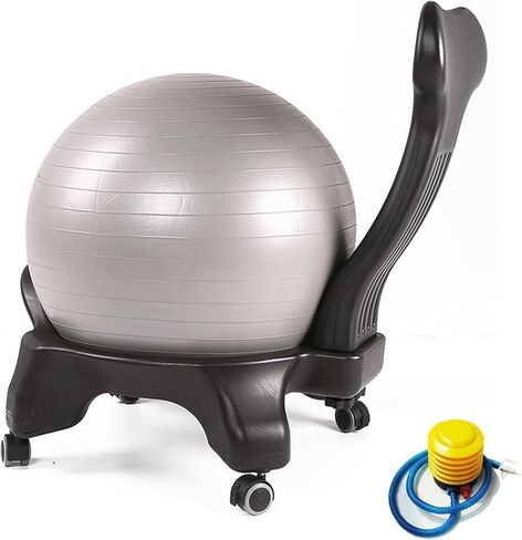 كرسي كرة اليوجا، كرة اليوجا، كرة التمرين، كرسي كرة اليوجا، كرسي كرة الحمل مع مضخة هواء، مقعد كرة اليوجا المريح للبالغين، كرسي التوازن مع دعم الظهر والإطار (رمادي فاتح) in Kuwait