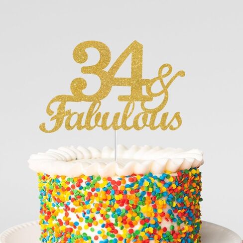 66 & Fabulous Cake Toppers Gold Glitter ، Happy 66 Birthday Cake Topper Heaits to 66 Year in Kuwait