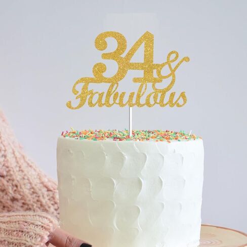 66 & Fabulous Cake Toppers Gold Glitter ، Happy 66 Birthday Cake Topper Heaits to 66 Year in Kuwait
