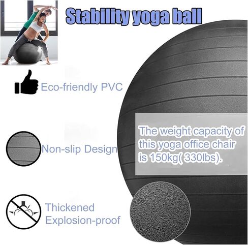 Yoga Ball Chair,Yoga Ball，Exercise Ball, Yoga Ball Chair Ergonomic Desk Ball Chair for Adults Exercise Ball Seat to Spine Alignment Extra Thick Yoga Office Chair with Wheels in Kuwait