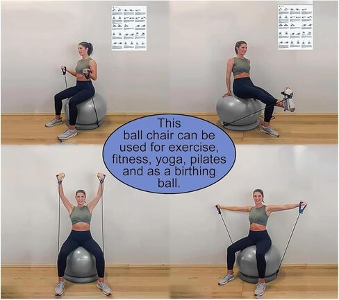 كرسي كرة اليوجا، كرة اليوجا، كرة التمرين، كرسي كرة اليوجا، كرسي كرة للتمرين، كرسي كرة لليوجا/اللياقة البدنية، كرسي كرة للثبات في المكتب والمنزل والفصول الدراسية، مقعد كرة للحمل مع مضخة تخفيف (قطر 75 سم (29 1/2 in Kuwait
