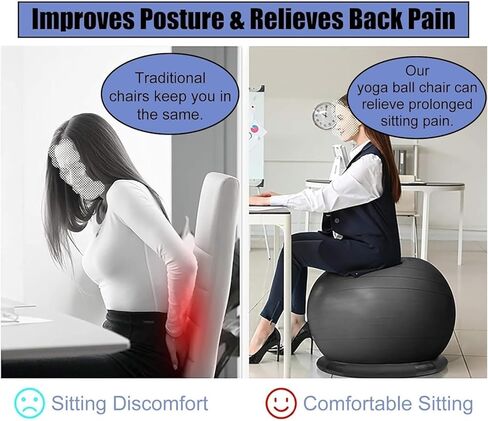 Yoga Ball Chair,Yoga Ball，Exercise Ball, Stability Ball Chair with Bands & Base Sturdy Desk Ball Chair for Spine Alignment Exercise Ball Seat for Yoga/Workout/Fitness/Pilates(Diameter 75cm ( 29 1/2" ) in Kuwait