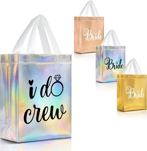 Nush Nush Set of 12 Reusable Rose Gold Gift Bags for Bride & Bridesmaids - With 9 x I Do Crew Bags and 3 x Bride Bags - Bridesmaids Gift Bags For Wedding Favors, Bachelorette Party- 8" x 4" x10" in Saudi Arabia