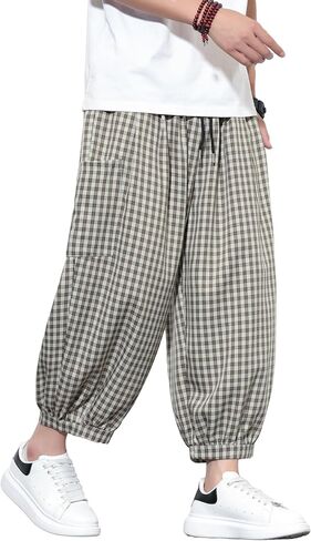 Tripleberly Mens Capri Pants Wide Leg Baggy Harem Pants Men Drawstring Elastic Waist 3/4 Capri Shorts Blow Knee with Pockets in Saudi Arabia