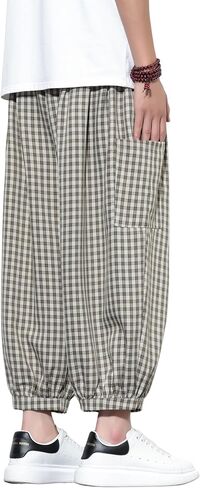 Tripleberly Mens Capri Pants Wide Leg Baggy Harem Pants Men Drawstring Elastic Waist 3/4 Capri Shorts Blow Knee with Pockets in Saudi Arabia