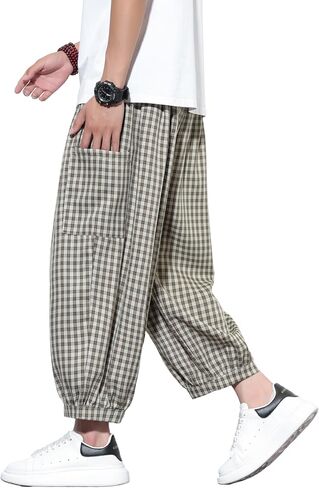 Tripleberly Mens Capri Pants Wide Leg Baggy Harem Pants Men Drawstring Elastic Waist 3/4 Capri Shorts Blow Knee with Pockets in Saudi Arabia