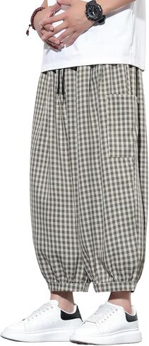 Tripleberly Mens Capri Pants Wide Leg Baggy Harem Pants Men Drawstring Elastic Waist 3/4 Capri Shorts Blow Knee with Pockets in Saudi Arabia