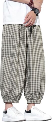 Tripleberly Mens Capri Pants Wide Leg Baggy Harem Pants Men Drawstring Elastic Waist 3/4 Capri Shorts Blow Knee with Pockets in Saudi Arabia