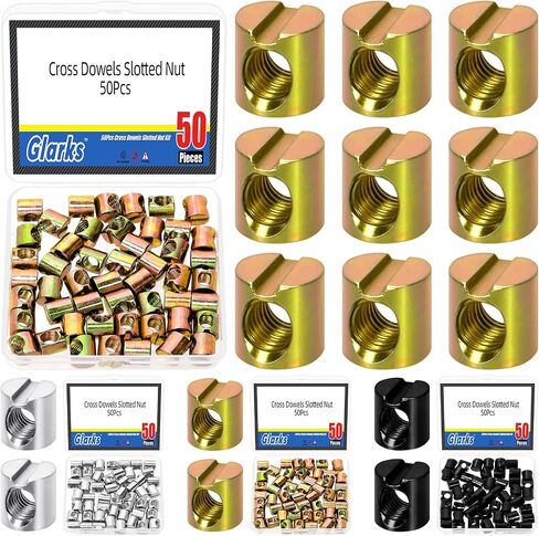 Glarks 50pcs Black M6 x 10mm Barrel Nuts, Carbon Steel Cross Dowels Slotted Nuts, Slotted Drive Nuts, Horizontal Hole Nut for Hardware Replacement, Beds Crib and Chairs (Silver) in Saudi Arabia