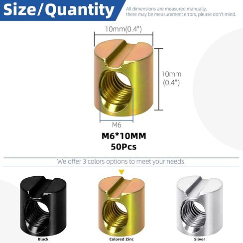 Glarks 50pcs Black M6 x 10mm Barrel Nuts, Carbon Steel Cross Dowels Slotted Nuts, Slotted Drive Nuts, Horizontal Hole Nut for Hardware Replacement, Beds Crib and Chairs (Silver) in Saudi Arabia