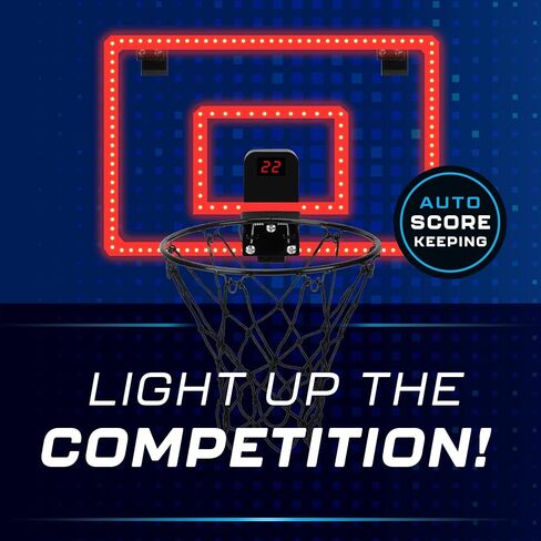 Over-The-Door LED Basketball Hoop with Electronic Scoring & Sound, Light-Up Backboard, Indoor Mini Sports Game, Includes Countdown Timer, Mute Mode, Metal Rim, Easy Setup in Saudi Arabia