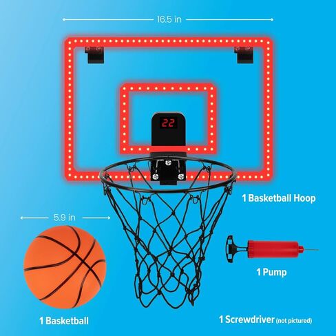 Over-The-Door LED Basketball Hoop with Electronic Scoring & Sound, Light-Up Backboard, Indoor Mini Sports Game, Includes Countdown Timer, Mute Mode, Metal Rim, Easy Setup in Saudi Arabia
