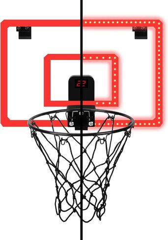 Over-The-Door LED Basketball Hoop with Electronic Scoring & Sound, Light-Up Backboard, Indoor Mini Sports Game, Includes Countdown Timer, Mute Mode, Metal Rim, Easy Setup in Saudi Arabia