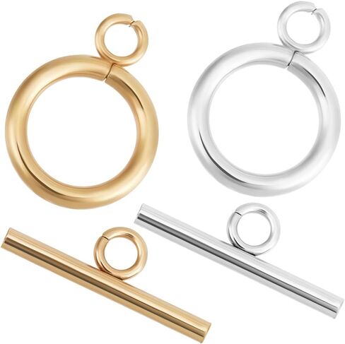 Beebeecraft 25 Sets Toggle Clasps 18K Gold Plated 304 Stainless Steel T Bar Ring Closure Connector for Jewelry Making Bracelet Necklace in Saudi Arabia