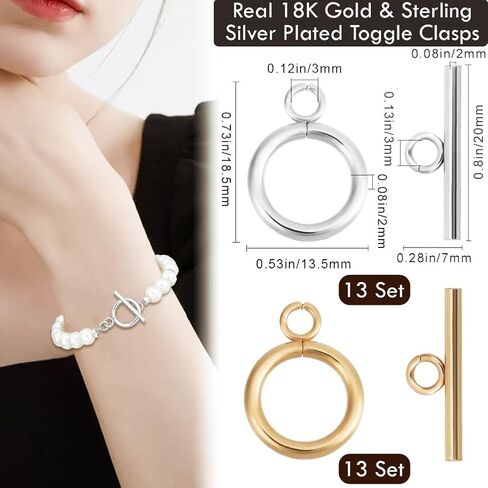 Beebeecraft 25 Sets Toggle Clasps 18K Gold Plated 304 Stainless Steel T Bar Ring Closure Connector for Jewelry Making Bracelet Necklace in Saudi Arabia