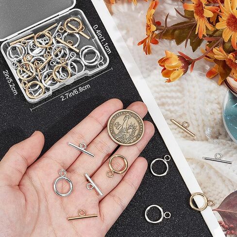 Beebeecraft 25 Sets Toggle Clasps 18K Gold Plated 304 Stainless Steel T Bar Ring Closure Connector for Jewelry Making Bracelet Necklace in Saudi Arabia