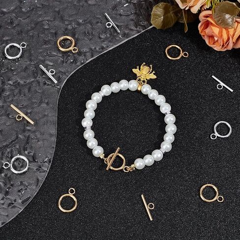 Beebeecraft 25 Sets Toggle Clasps 18K Gold Plated 304 Stainless Steel T Bar Ring Closure Connector for Jewelry Making Bracelet Necklace in Saudi Arabia