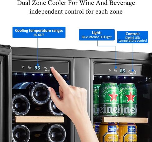 Bodegacooler Wine and Beverage Bergrigerator 30 Int و Dual Zone Wine Bevering Cooler و 30 "تحت عداد النبيذ مع الباب الفرنسي ومدمجه وذات قائم بذاته ، ويحمل 31 زجاجة و 110 علب in Kuwait