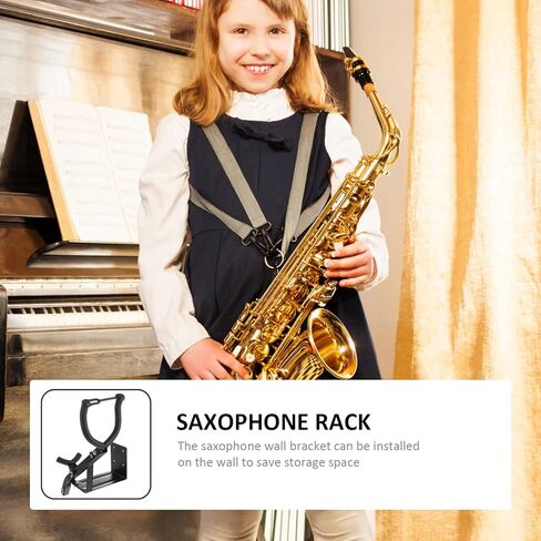 HANABASS Iron Alto Tenor Saxophone حامل يثبت على الحائط، حامل أسود عملي للآلات الموسيقية، موفر للمساحة، تصميم مريح يدعم الملحقات in Kuwait