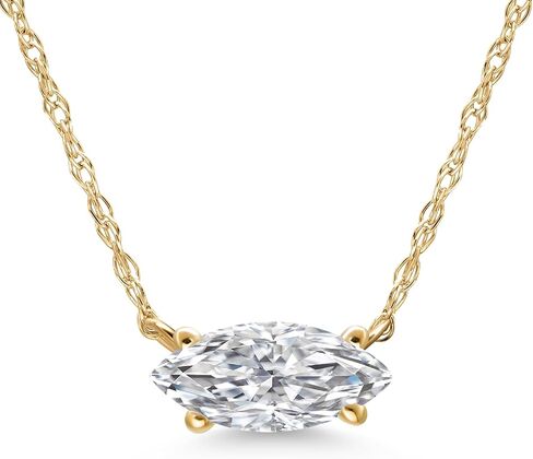 GEM Stone King 10K Gold Gold Lab Colling Diamond Netlace for Women | 0.33 CTTW | Marquise 7x4mm | الأحجار الكريمة أبريل المولد | دفاع اللون | VVS-VS Clarity | بسلسلة 18 بوصة in Saudi Arabia