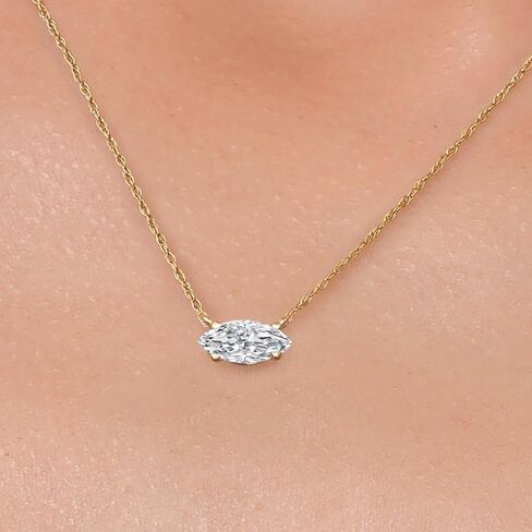 GEM Stone King 10K Gold Gold Lab Colling Diamond Netlace for Women | 0.33 CTTW | Marquise 7x4mm | الأحجار الكريمة أبريل المولد | دفاع اللون | VVS-VS Clarity | بسلسلة 18 بوصة in Saudi Arabia