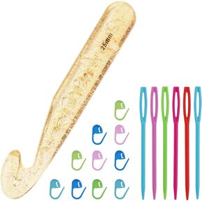 37 Pcs Huge Crochet Hook Set,9 Pieces Large Eye Blunt Needles,12mm-25mm Large Size Yarn Crochet Hooks Needles with 20 Stitch Markers and 2 Tapestry Needle