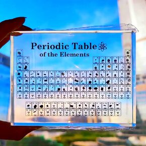 Aichong Periodic Table with Real Elements Inside, Exquisite Acrylic Periodic Table of Elements Display with 83 Real Samples, Incredible Gift for Science Education Lovers, Decoration for Desktop