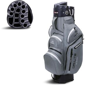 Big Max Dri Lite Silencio 2 - Waterproof Golf Cart Bag with Protective 14 Way Golf Club Divider Organizer Top, Water-Proof Zipper Pockets and Integrated Cooler Bag for Beverages