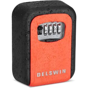 DELSWIN Lock Box for House Key - Outside Waterproof Combination Lock Box Wall Mount Metal Lockbox for Keys Outdoor,realtors,Warehouse(Black)
