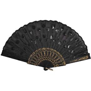 12 Pc/Bulk Fabric Black Folding Fan with Organza Gift Bag for Out Door Event/Party Favor/Table Setting/Wall Decoration/great Gatspy