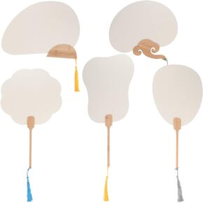 Milisten 5Pcs Ancient Fan Chinese Hand Fan Assorted Shape Blank Paper Fan DIY Painting Fan Vintage Fans with Tassel for DIY Party Gift Home Decoration (2)