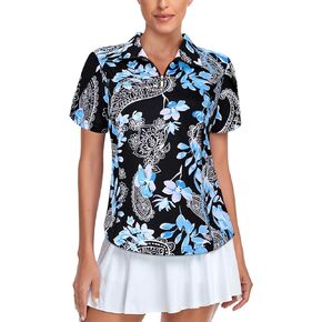 Tanst Sky Womens Golf Shirts Zip Up Overlap Short Sleeve Workout Tops Quick Dry Tennis Shirt