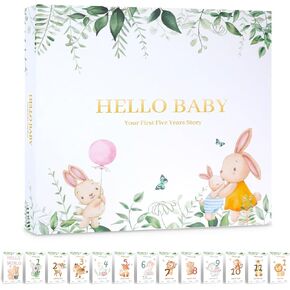 SALUOKE Baby Memory Book Album: First 5 Year Baby Books for Baby Boy or Girl,Gender Neutral Woodland Scrapbook Keepsake, Journal and Photo Album,Baby Shower Gifts (13 Milestone Cards Included) in Kuwait