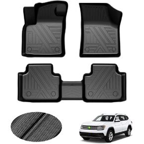 T TGBROS Floor Mats Custom Fit for 2018-2023 2024 Volkswagen VW Atlas Accessories All Weather Protection TPE 2 Rows Floor Liners Set Non-Slip Black