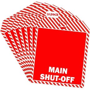 10 Pack "Main Shut-Off" Valve Tag 3 x 3.5 - Plastic Valve Identification Tag Stamped Plumbing Water Main Shut-Off Tags,White and Red