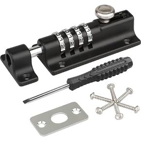 Combination Locking Bolt,4 Digit Combi Bolt Sliding Door Lock Resettable,Thickened Solid Zinc Alloy Combination Barrel Bolt,Safety Slide Latch Lock with Password Setting,for Gate,Garages,Shed,Fences