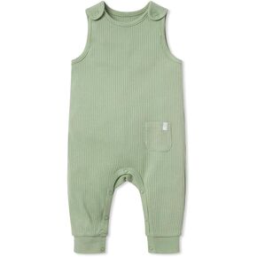 MORI Baby Unisex Ribbed Overalls with Shoulder Snaps and Pocket - Elastic Ankle Cuffs - One Piece Jumpsuit for Boys and Girls