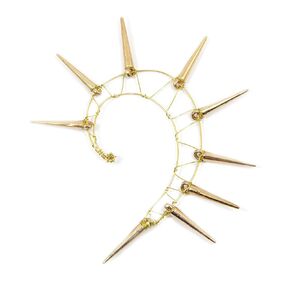 Handmade golden ear cuff unusual industrial ear wrap big gold spiked earring steampunk modern jewelry for women party jewellery gift for teen girl rockabilly ear jacket no piercing statement gift