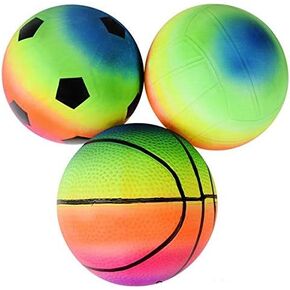 Rhode Island Novelty 6 Inch Rainbow Sports Vinyl Balls Set of 3 Assorted Designs May Vary