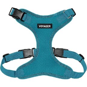Voyager Step-in Lock Dog Harness w Reflective Dog Leash Combo Set with Neoprene Handle 5ft - Supports Small, Medium and Large Breed Puppies/Cats by Best Pet Supplies - Baby Blue/Black Trim, M