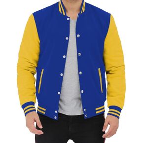 Zulin Royal and Yellow Baseball Jacket - Men's Varsity High School Bomber Jacket (XL)