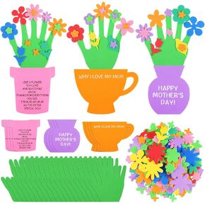 12 Sets Mother’s Day Flower Handprint Craft Kit Mother Day Craft for Kids Handprint Flower Pot DIY Foam Spring Crafts Happy Mother's Day Decorations for Home School Classroom Fun Activities, 3 Designs