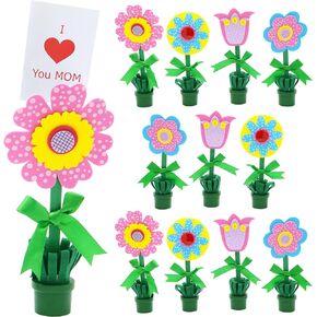 4E's Novelty Foam Flower Pot Craft Kit DIY السائبة 12 حزمة الحرف الربيعية للأطفال، حامل بطاقة عيد الأم، وصفة أو حامل صورة DIY هدايا عيد الأم من الأطفال المدرسة الفصول الدراسية الأنشطة المنزلية
