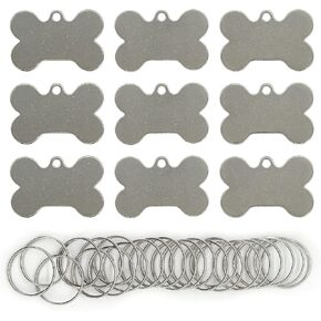 StayMax Blank Bone Shape Dog Tags Stainless Steel Stamping Blanks with Key Rings 25 Pack