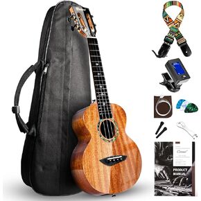 Caramel CAG94 Glossy Black Ebony 23" Concert Ukulele for Beginner | Handmade Ukelele Starter Kit