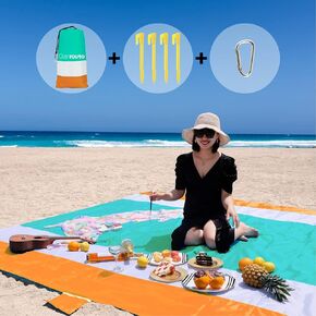 Beach Blankets Sandproof Waterproof, Oversized Sand Free Beach Mat for 2-5 Person, Portable Outdoor Blanket with 4 Anchors & Zipper Pockets, Lightweight Picnics Mat for Travel,Camping,Hiking(79"x83")