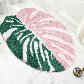 Cute Monstera Bath Mat, Soft Absorbent Microfiber Leaf Bathroom Mat, Non-Slip Green Bath Rugs for Shower, Bathroom, Tub, Doormat Decor, Machine Wash Dry